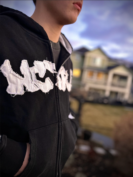 Black - "NCTRL" Cropped Zip-Up